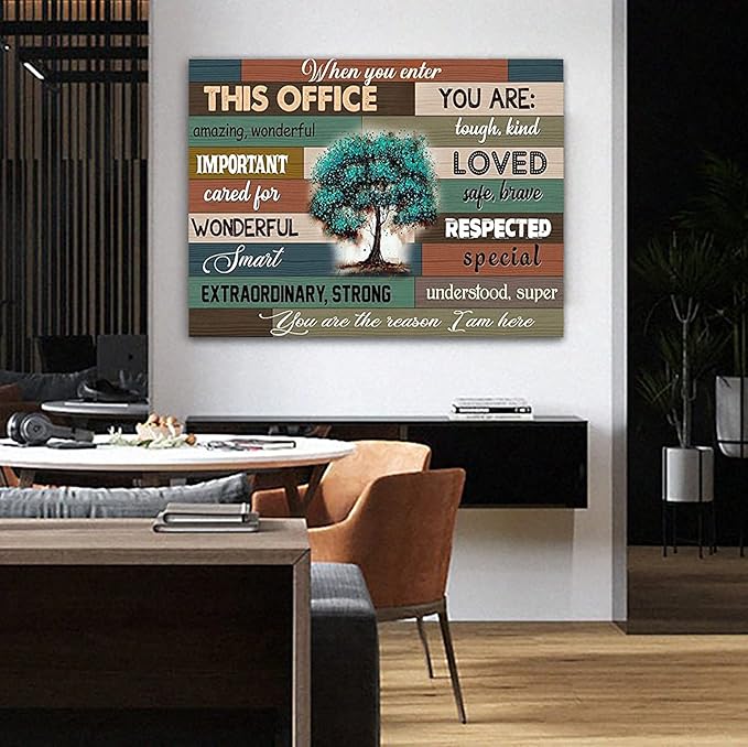 YUWONDESS When You Enter This Office Wall Art Canvas Poster Vintage Wooden Background Office Art Prints Motivational Quotes Artworks Painting on Canvas For Office Room Decor No Frame 16×24 Inch