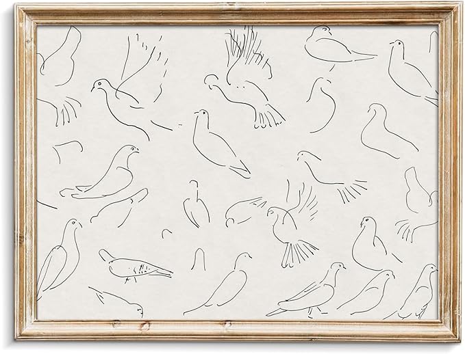 uniro Vintage Animal Drawing Birds Line Art Sketch Pigeon Wall Art Pencil Dove Poster Print Print and Poster Abstract Antique Aesthetic Minimalist Mid Century French Wall Art (8" x 10"-UNFRAMED)