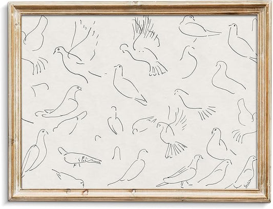 uniro Vintage Animal Drawing Birds Line Art Sketch Pigeon Wall Art Pencil Dove Poster Print Print and Poster Abstract Antique Aesthetic Minimalist Mid Century French Wall Art (8" x 10"-UNFRAMED)