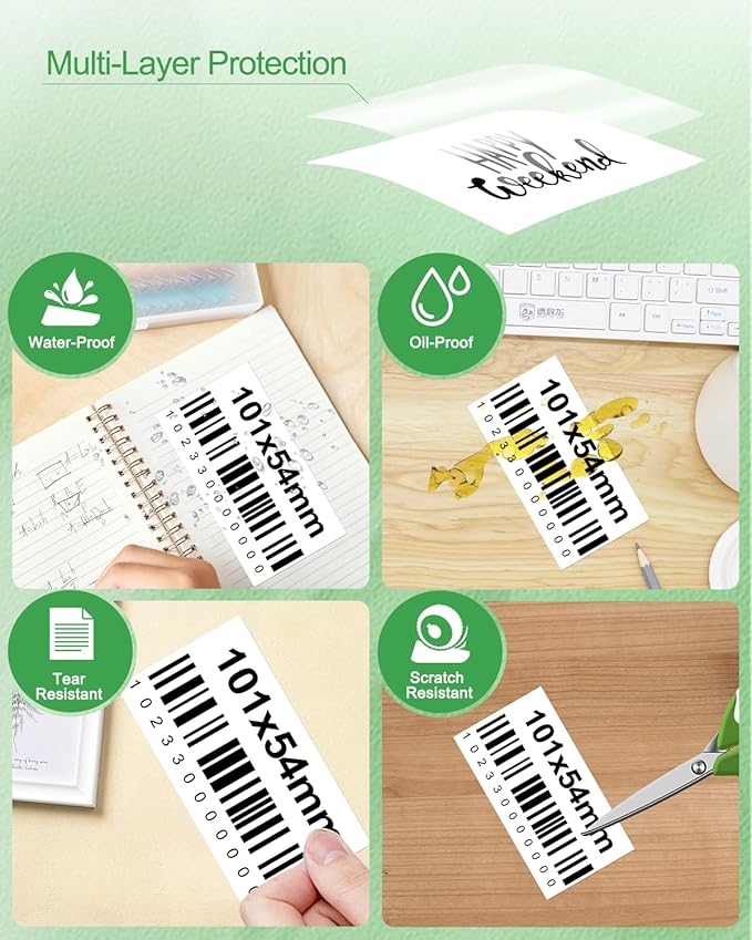 Phomemo M220 Label Maker White & 1 Roll White Thermal Label 2.175"x4"(54x101mm), Upgrade 3 Inch Barcode Portable Printer, for Office & Small Business, Compatible with Phones&PC