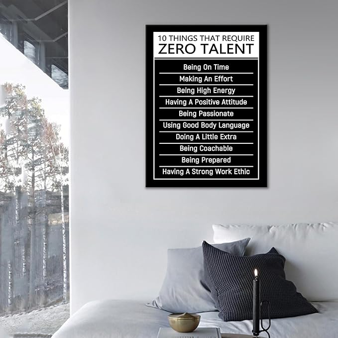 DINGFUN Inspirational Posters for Classroom 10 Things That Require Zero Talent Quote Canvas Wall Art Framed Growth Mindset Decor for School Teacher Office Student Guidance, 24x18 Inch