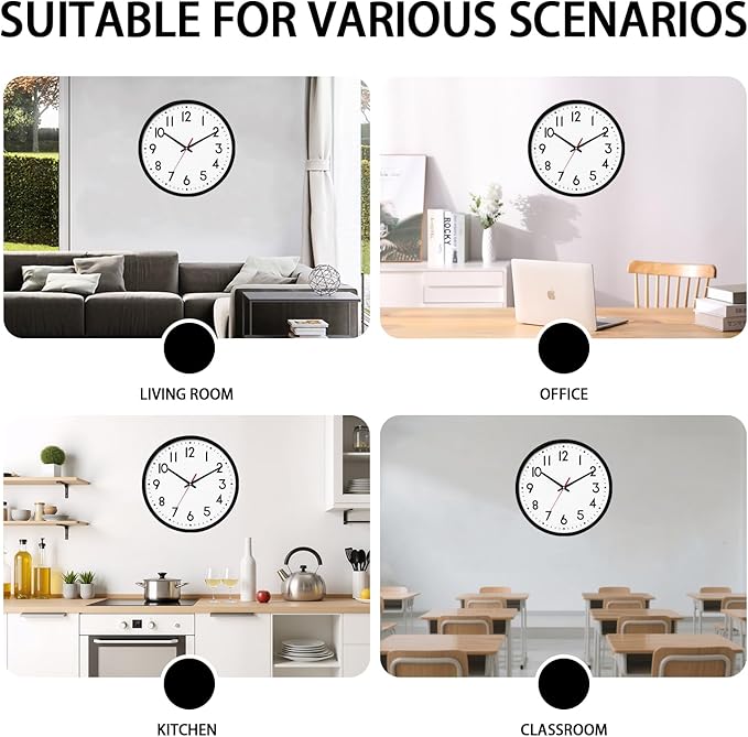 HZDHCLH Wall Clock Black,Silent Wall Clocks Battery Operated 12 Inch Modern Non Ticking Analog Clock Decorative for Kitchen Bedroom Living Room Office Classroom