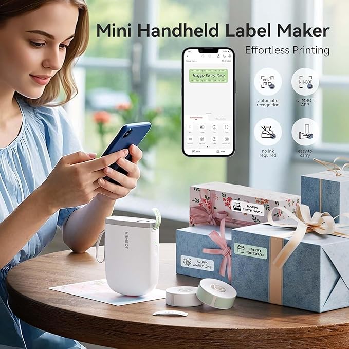NIIMBOT D11 New Version Label Maker Machine with 3 Rolls Tape, 300DPI Bluetooth Label Printer, Portable Thermal Printer, Sticker Maker for Organizing Home Office School+Extra 6 Rolls Tapes