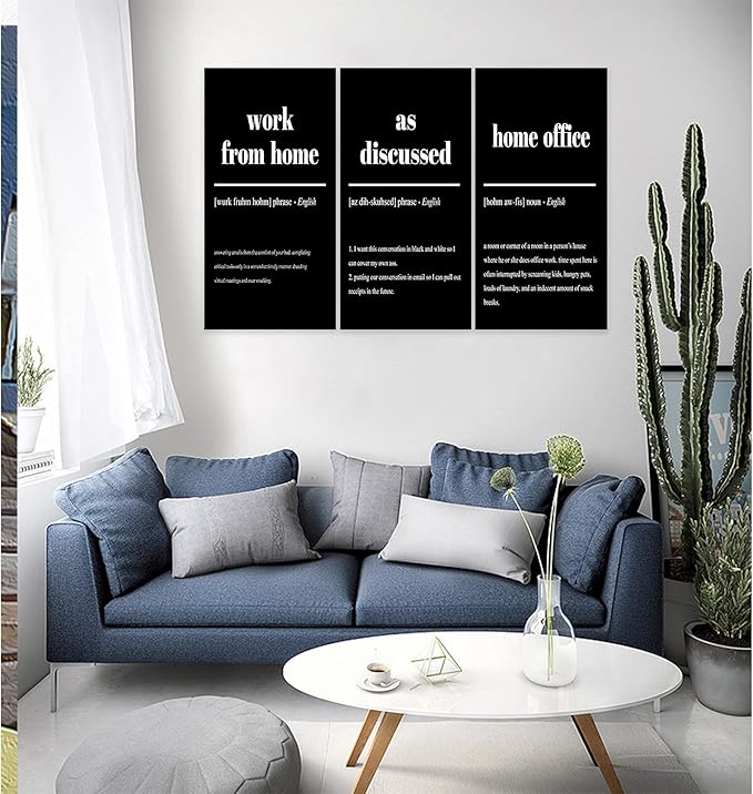 3 Piece Inspirational Canvas Wall Art, Quote "Work From Home - as Discussed - Home Office" Motivational Print Picture, Triptych Entrepreneur Poster Framed Artwork for Men Women Room Decor(36"Wx24" H)