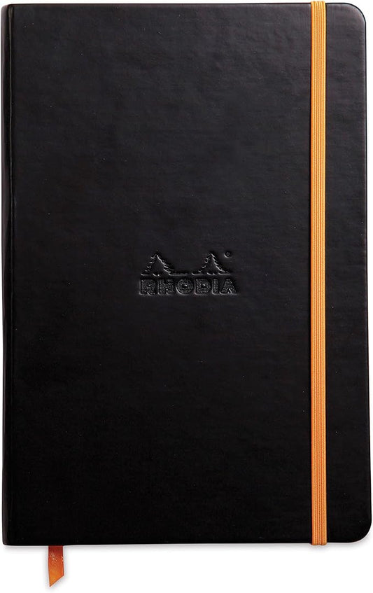 RHODIA 118742C - Black Rigid Notebook - A5 - Lined - 192 pages - Ivory Clairefontaine Paper 90 g/m - Bookmark, Elastic Closure - Faux Leather Cover - Rhodiarama Collection