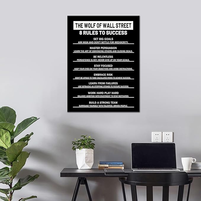 PSYYSP 8 Rules to Success Motivational Canvas Poster Inspirational Positive Entrepreneur Quotes Picture Artwork for Home Living Room Office Gym Wall Decor Ready to Hang [18''Wx24''H]