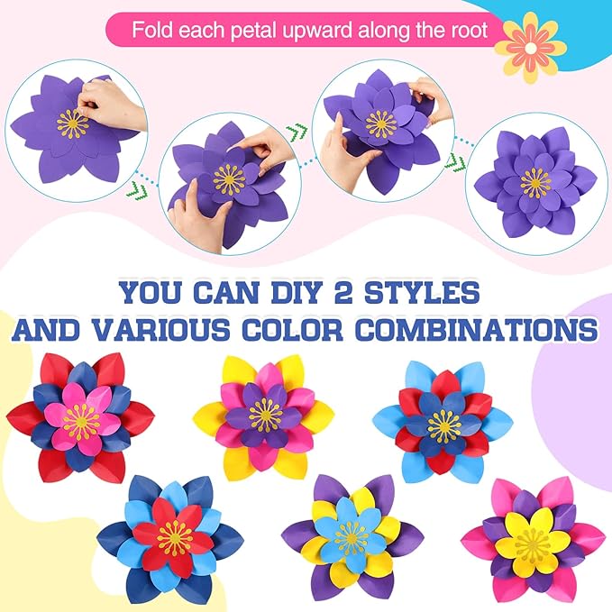 18 Pcs Paper Flowers Decor for Wall DIY Flower Bulletin Board 3D Spring Fiesta Mexican Paper Floral Decoration for Photo Backdrop Classroom Back to School Party(Lotus-Shaped,Dark)
