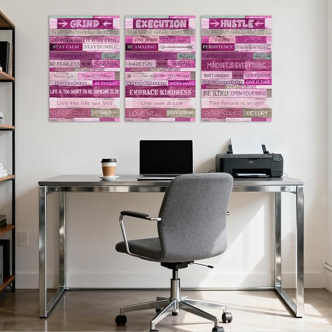 YOUHONG 3 Pieces Inspirational Wall Art Motivational Posters Inspirational Posters Grind Execution Hustle Positive Quotes Wall Decor Easy to Hang Office Art for Office Decor (24''Wx36''Hx3)