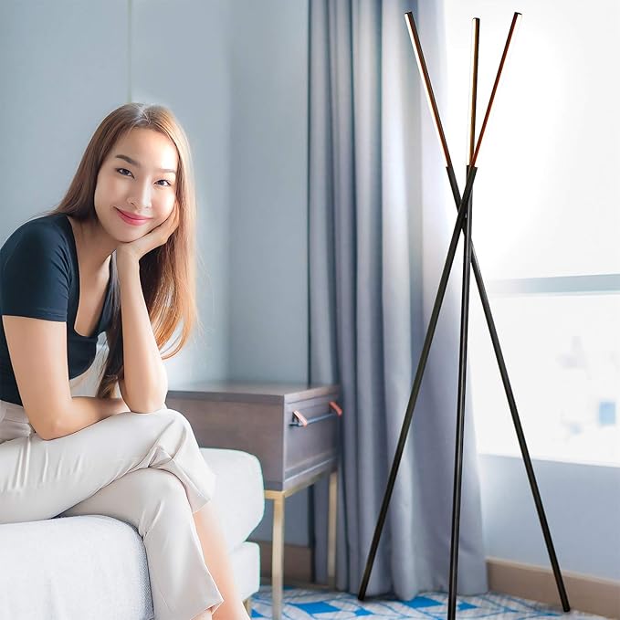 Brightech Stix Floor Lamp, Tall Tree Lamp for Offices, LED Tripod Lamp for Living Rooms, Great Living Room Décor, Dimmable Standing Lamp With 3 Lights for Bedroom Reading - Black
