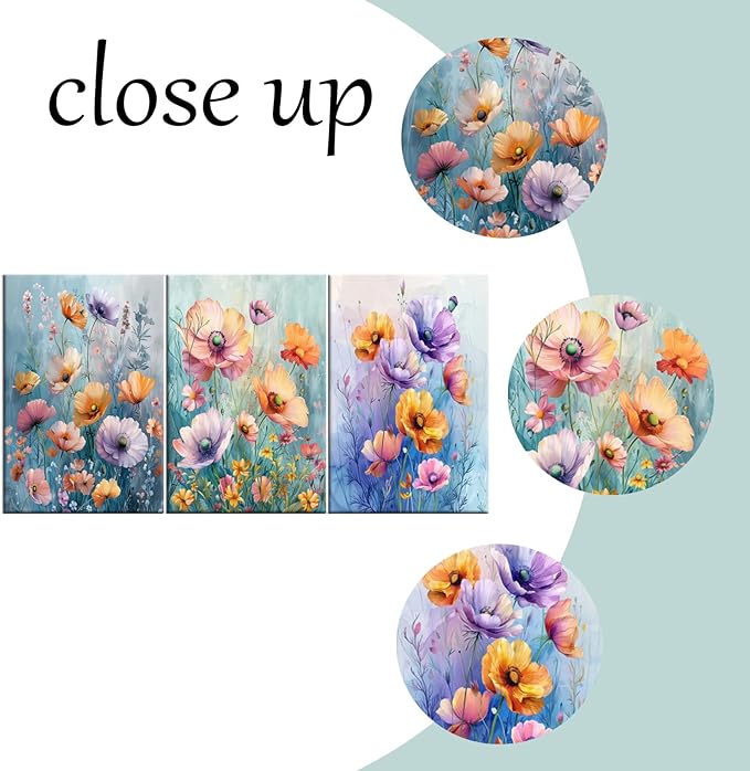 Flower Canvas Print Wall Art Home Decor Modern Colorful Wildflowers Large Size Posters Plant Theme Picture Painting Artwork for Living Room Gym Office Wall Decoration Ready to Hang [72''W x 36''H]