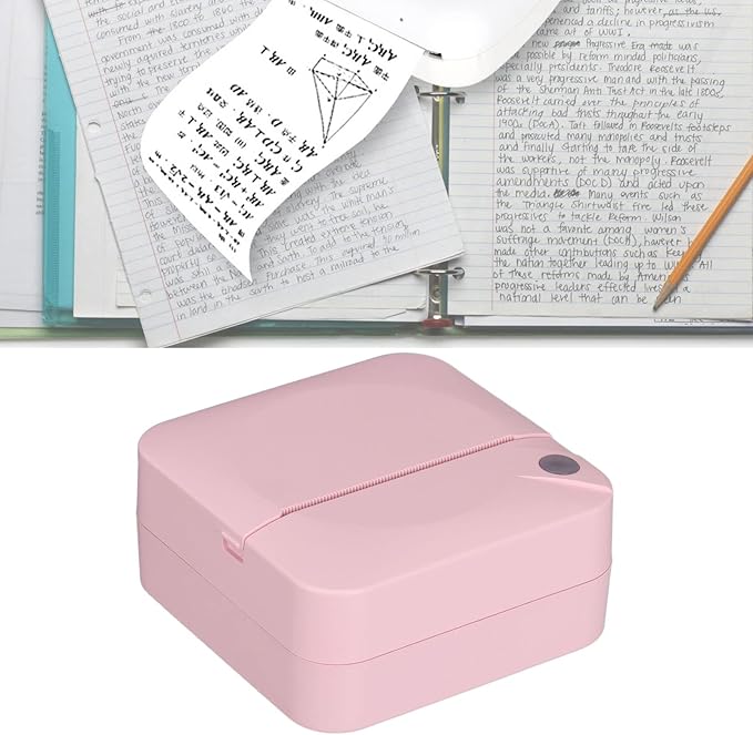 Tyenaza Mini Printer 200DPI Thermal Paper Ergonomic Design Rechargeable Battery Safe Stable Portable Printer for Home Office (Pink)