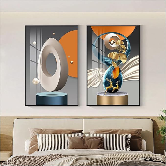 Wall Art for Office Framed Decorative Oil Painting Set Posters for Room Decorative Modern Artwork Ready to Hang 2 Pieces,K,23.6 * 15.7in