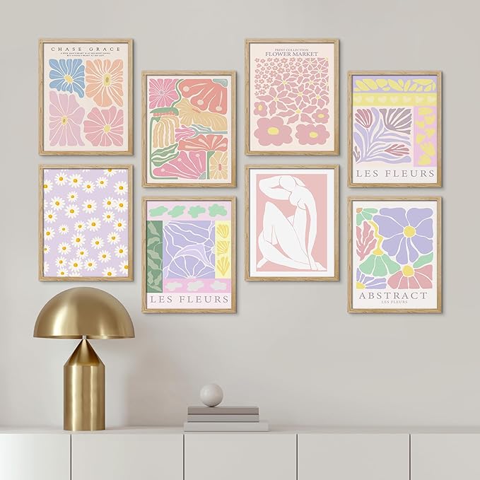 SIGNWIN Framed Poster Wall Art Set of Colorful Botanical Flower Daisy Rose for Living Room, Bedroom, Office - 11"x14"x 8 Natural