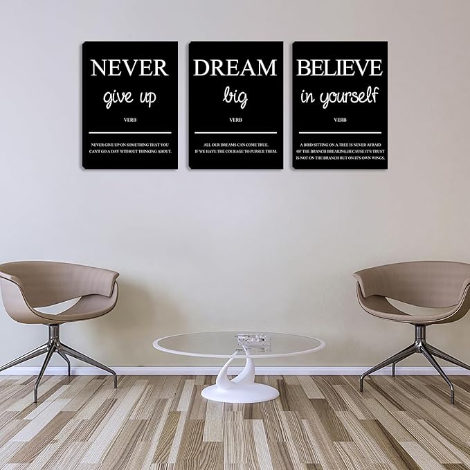 Motivational Wall Art for Office Inspirational Canvas Wall Decor Wall Painting Pictures Poster Black Framed Wall Decor Artwork Decorations Gifts for Women Men Bedroom Living Room Decor (36”Wx16”H)