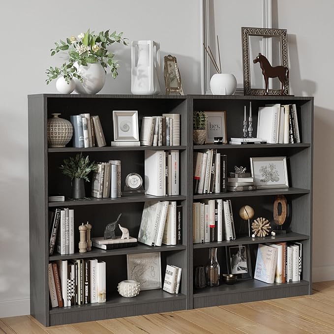 Bookcase Adjustable Storage Shelves,4-Tier Modern Wood Bookcase for Bedroom,48-Inch Bookshelf, Office, Living Room & Library(Crey)