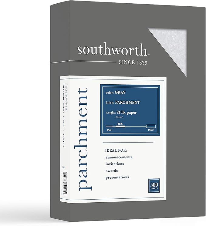 Southworth® Parchment Specialty Paper, 24 Lb., 8 1/2" x 11", Gray, Pack Of 500
