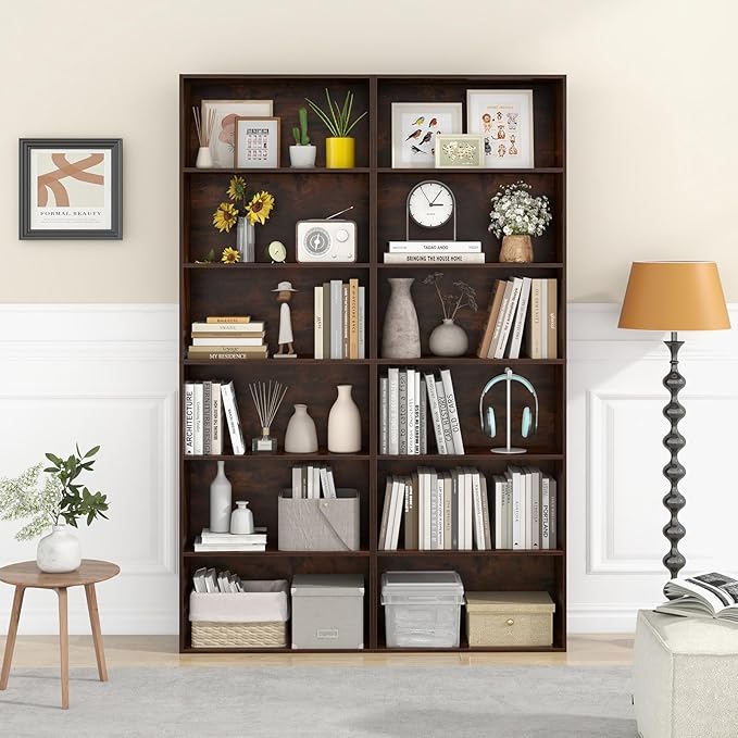 Giantex 6-Tier Bookcase, 70" Tall Wooden Bookshelf, Freestanding Storage Organizer w/Open Shelves, Anti-Tipping Kits, Modern Floor Standing Display Shelves for Living Room, Bedroom (1,Rustic Brown)