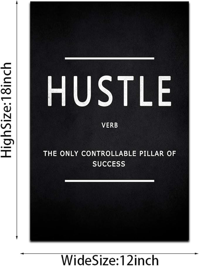Hustle Wall Art Motivational Quotes Wall Art Decor for Office Bedroom Artwork Framed and Ready to Hang(12×18inch)
