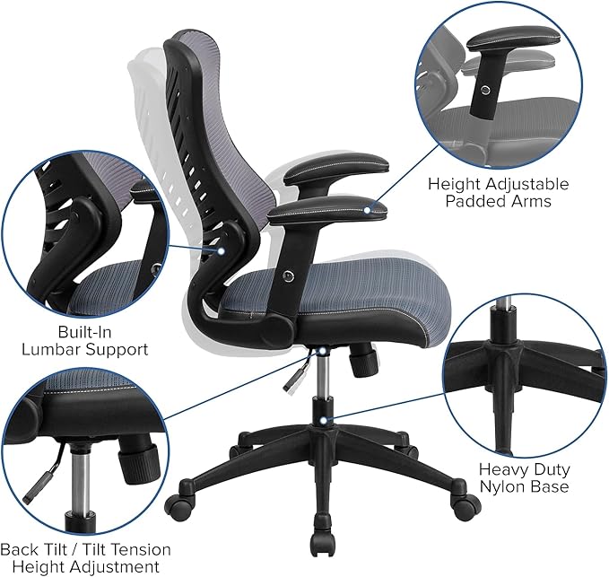 Flash Furniture Kale High Back Designer Gray Mesh Executive Swivel Ergonomic Office Chair with Adjustable Arms