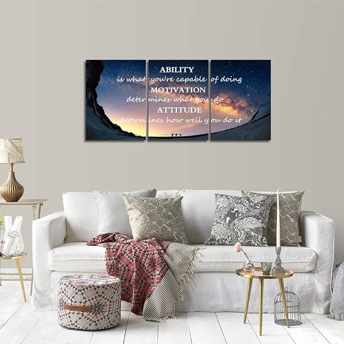 Motivational Quotes Canvas Wall Art Inspirational Ability Motivation Attitude Saying Words Posters Prints Entrepreneur Quote Home Office Bedroom Decor 3 Panels Ready to Hang - 36" W x 16" H
