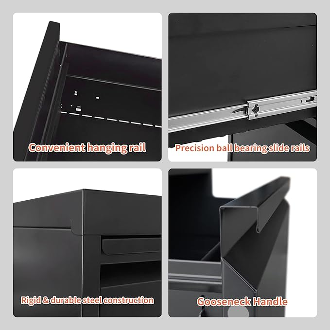 4 Drawer File Cabinet with Lock,Metal Filing Cabinets,Black Vertical File Cabinet for Home Office,Heavy Duty Metal Storage Cabinet for A4/Letter/Legal Size File,Assembly Required