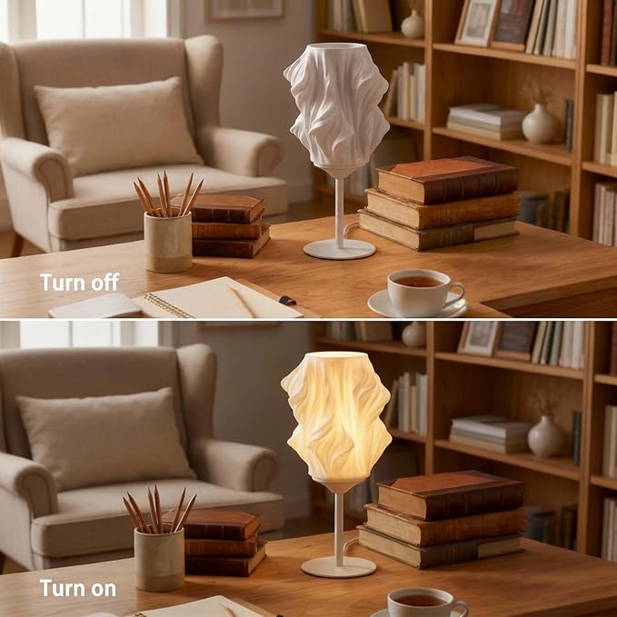 Bedside Lamp for Bedroom,3 Way Dimmable Touch Table Lamp with 6W LED Light Strip,Modern Nightstand Lamp with 3D Printed PVC Lampshade for Living Room,Office,Dorm Room