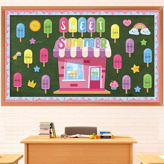 Pajean Summer Bulletin Board Set Summer Classroom Decoration Paper Cutout for Back to School Class Window Wall Home Party Decor(Ice Pop)