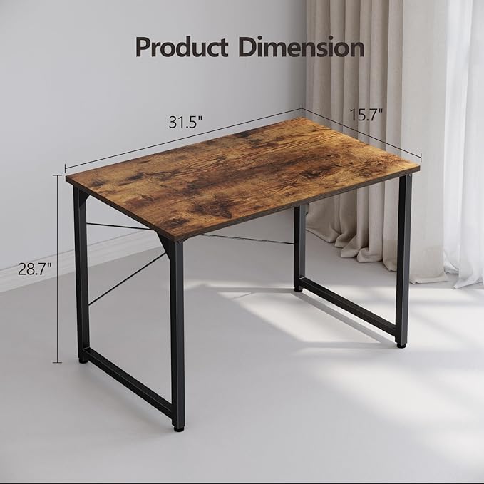 CubiCubi Computer Desk 32" Study Writing Table for Home Office, Modern Simple Style PC Desk, Black Metal Frame, Rustic Brown