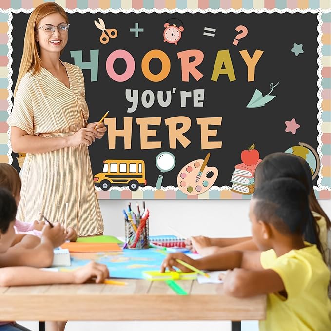 Groovy Bulletin Board Set Hippie Pastel Themed Classroom Welcome Bulletin Board Decoration Stationery Paper Cutout Classroom Decoration for Back to School Office Home Chalkboard Decor Wall Door