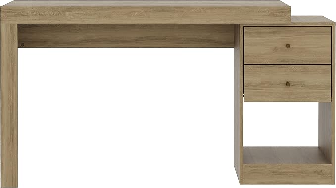 Expandable Desk with Storage Drawers & Open Shelf - Expands from 47 Inch to 57 Inch - Pine Computer Desk with Printer Space - Modern Home Office Table with Drawers - Techni Mobili Blanco Collection