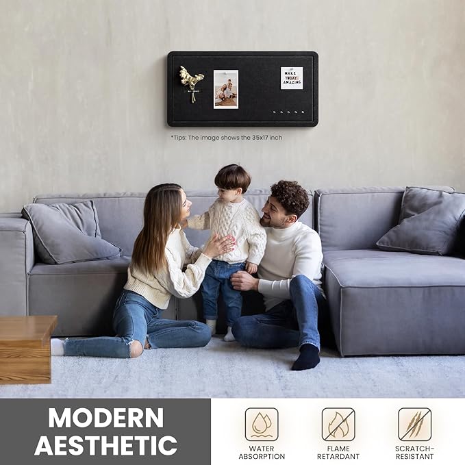 Bulletin Board, 35 X 17 inches Decorative Felt Cork Board Alternative with Pushpins, Foldable Felt Notice Pin Board Photo Display Board for Office Home School Wall