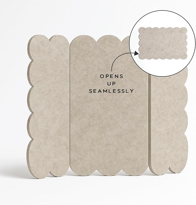 Orelle Scalloped Felt Bulletin Board | 35 x 23” | Foldable Peel and Stick Felt Board for Wall | Alternative Cork Board for Office, Message Board, Kids Art Display | Beige
