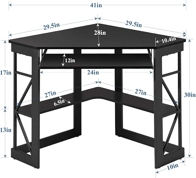 VECELO Corner Computer Desk 41 x 30 inches with Smooth Keyboard & Storage Shelves for Home Office Workstation, Black