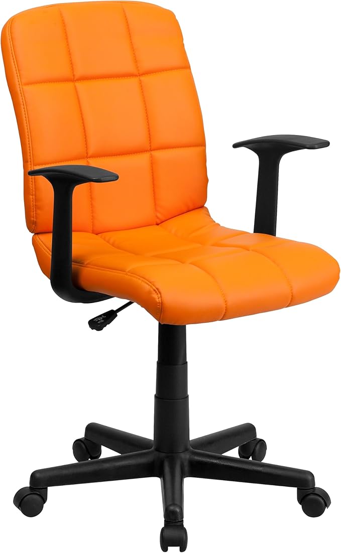 Flash Furniture Clayton Mid-Back Orange Quilted Vinyl Swivel Task Office Chair with Arms