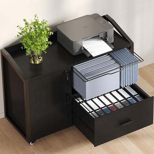 HSH File Cabinet with Wheels with Locks,Black Oak