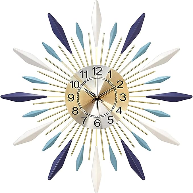 Wall Clock Art Simple Wall Clock Large Metal Wall Clocks Sunburst 3D Wall Clock with Silent Quartz Movement Modern Non Ticking Clock for Living Room, Bedroom, Office,68cm Wall Decor Clock Hello ( )