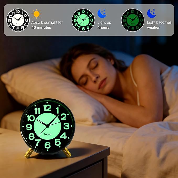Analog Alarm Clock,Super Silent Non Ticking Small Clock with Night Light, Battery Operated, Simple Design, for Bedroom, Bedside, Desk, Adult, Kid, Gift，Ideal Decor (Light Luxury Gray)