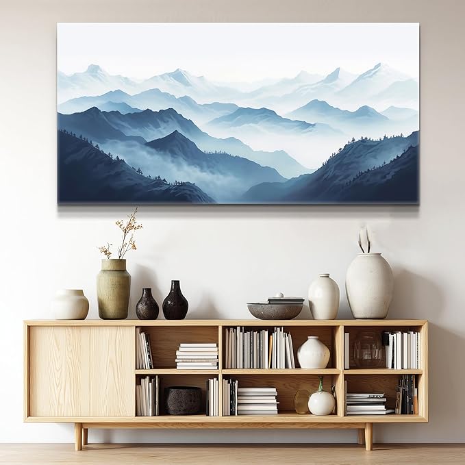MHARTK66 Large Wall Art For Living Room Canvas Wall Decor For Office Bedroom Decor Art Black And White Grey Mountain Scenery Wall Painting View Pictures Artwork Hotel Room Home Decor 30x60 In