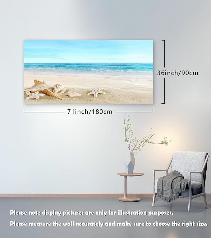 DZL Art S73998 Beach Picture Decor Ocean Painting Canvas Wall Art Prints of Starfish and Seashell on Sandy Seaside Ready to Hang for Living Room Bedroom Office Wall Decor Home Decoration