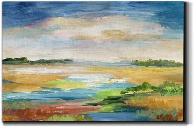 Landscape Wall Art Premium Gallery Wrapped Canvas Abstract Ocean Forest Modern Artwork Decoration for Living Room Kitchen Bathroom Office, Ready to Hang