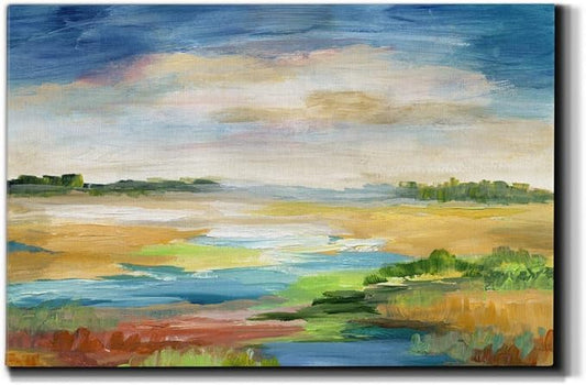Landscape Wall Art Premium Gallery Wrapped Canvas Abstract Ocean Forest Modern Artwork Decoration for Living Room Kitchen Bathroom Office, Ready to Hang