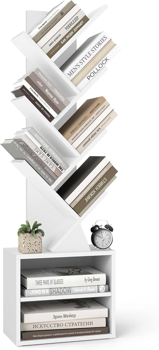 VASAGLE Custos Collection - Tree Bookshelf, Modern Bookcase, Floor Standing Book Shelf, for Bedroom, Living Room, Home Office, 2 Open Compartments, 8 x 15 x 48.5 Inches, Cloud White ULBC607W01