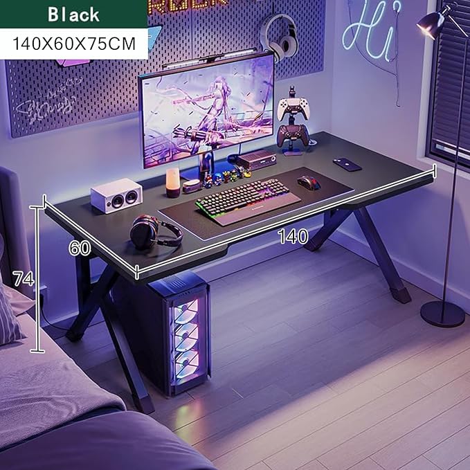 Large Gaming Desk, K-Shaped PC Gaming Table for Home Office, Ergonomic Computer Desk, Space-Saving, Easy Assembly (Black 55 Inch)