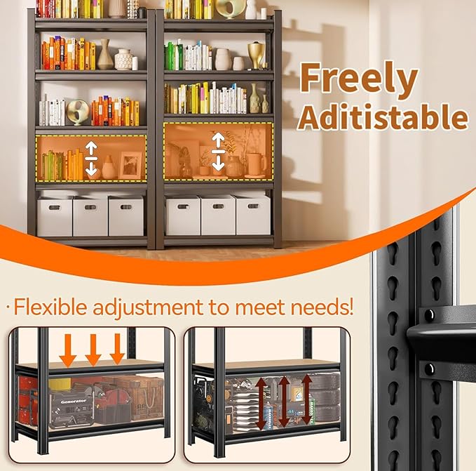 Bookshelf, 4 Tier Industrial Bookcase, Metal Small Bookcase, Rustic Etagere Book Shelf Storage Organizer for Living Room, Bedroom, and Home Office,35.4Wx17.7Dx63H