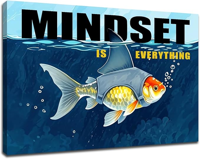 Mindset is Everything Inspirational Canvas Wall Art Home Decor Motivational Quotes Poster Print Modern Positive Theme Picture Painting Artwork for Bedroom Bathroom Stretched and Framed [18''Wx12''H]