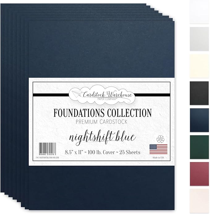 Cardstock Warehouse Foundations 100% Recycled Nightshift Blue Cardstock Paper - 25 Sheets 8.5 x 11” 100 Lb/270 GSM Premium Navy Blue Card Stock for Card Making, Laser, Inkjet Printing & DIY Projects