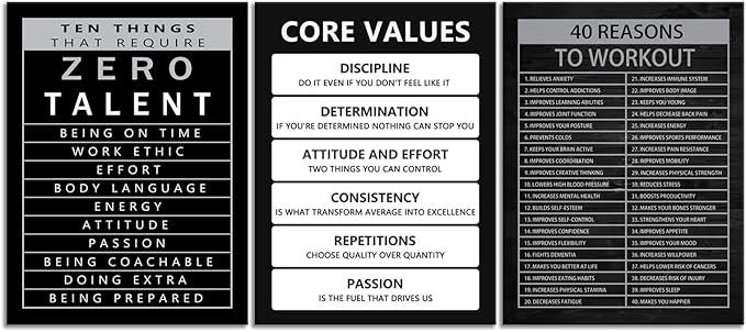 Inspirational Core Values Wall Art Ten Things That Require Zero Talent Poster 3 Pieces Canvas Office Decor Inspiring Framed Prints Motivational Quotes for Wall Art Decor Ready to Hang[36''Wx 16''H]