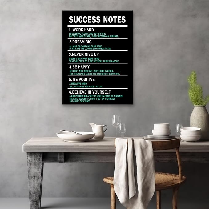 PSYYSP Inspirational Canvas Wall Art Picture Success Notes Quotes Poster Positive Motivational Artwork Print Painting Workspace Office School Wall Decor Framed Ready to Hang [18''Wx24''H]