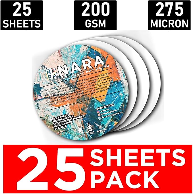 NARA Alcohol Ink Paper | White | 6" Diameter Circle | 275 microns/200 GSM | 10 Sheets | Medium Paper | Paper for Alcohol Ink Art Painting | 100% Stain-Free