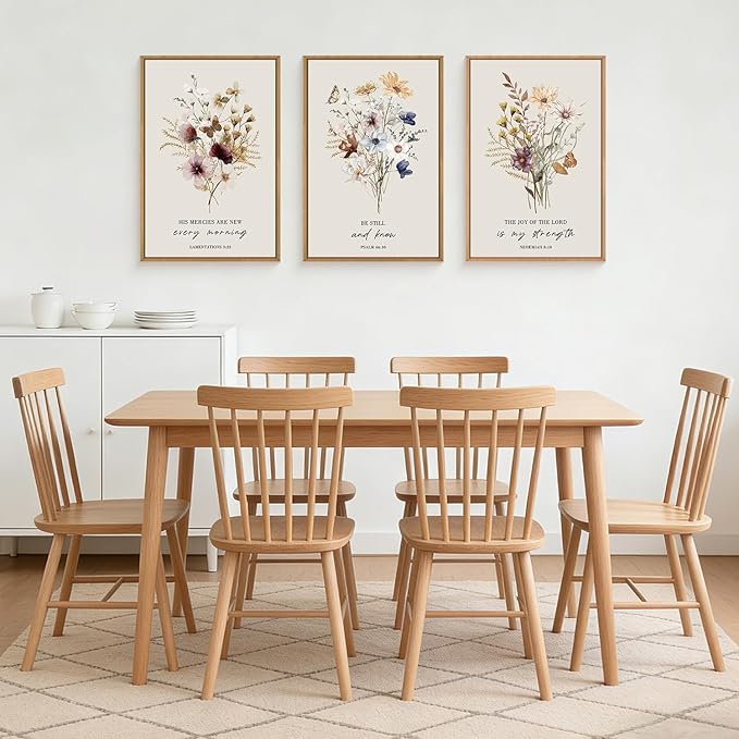 Ausril Boho Christian Floral Scripture Wall Art Set of 3, Bible Verse Flower Painting, Religious wildflower Artwork for Living Room, Bedroom, Fireplace, Modern Botanical for Home Decor- 24"X36"
